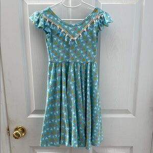 DotDotSmile Kids Geometric Pattern Dress - Blue Blush Size 5/6 Girls w tassels